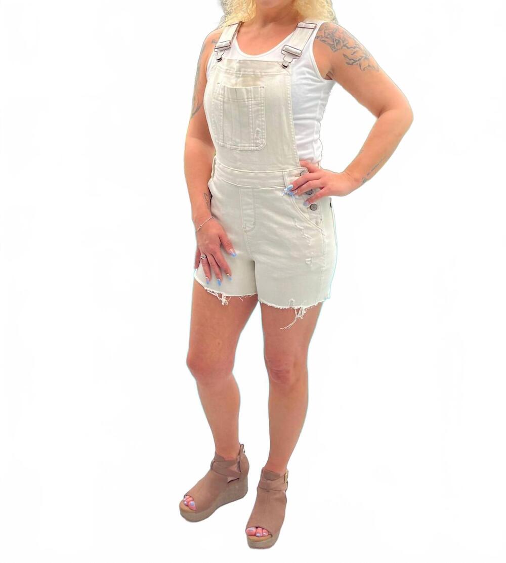 NEW JUDY BLUE overly adorable overall shorts in ecru